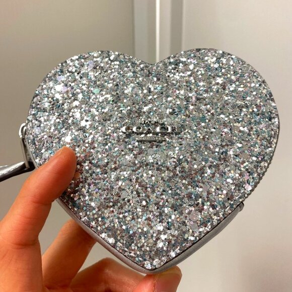 Coach CQ167 Glitter Heart Coin Case in Silver - Picture 1 of 6